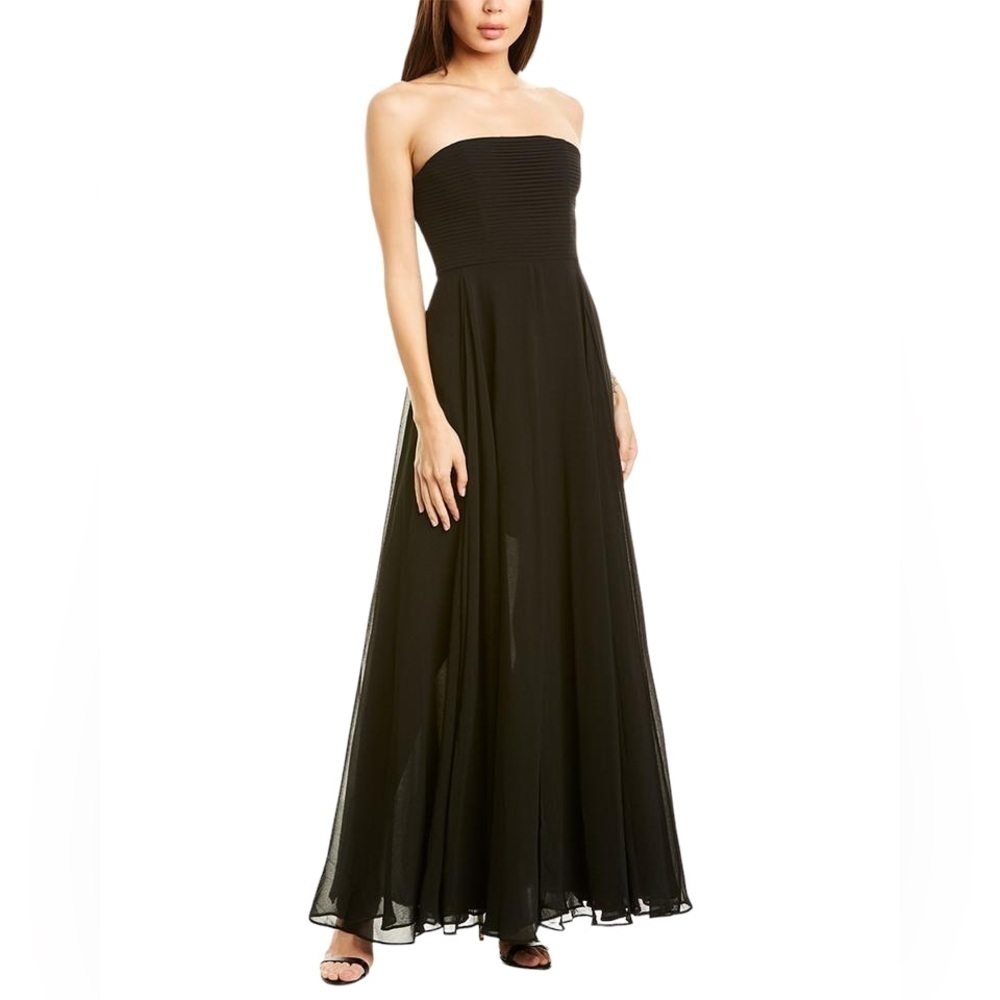 Fame And Partners Black Strapless Chiffon Gown Size 6 Nwt